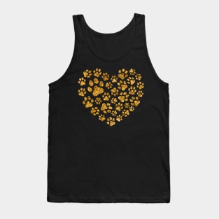 Golden Glitter Love Heart Paws Cat Valentines Day Tank Top